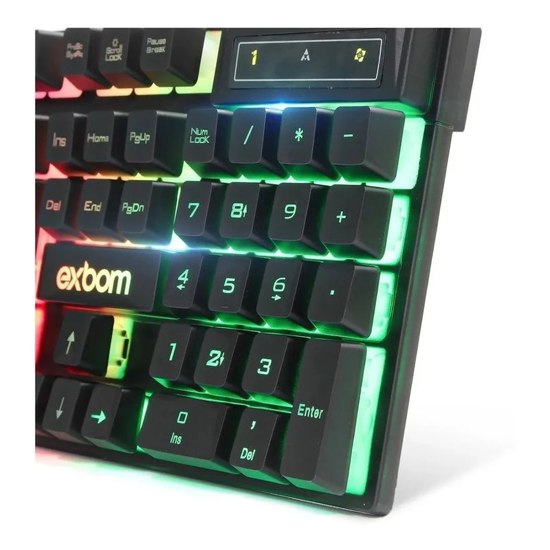 Kit Teclado e Mouse Gamer  Iluminado led Rgb Grande 2400 DPI e 3 Botões com Luz de Led colorida Led Chroma Rgb Iluminado Jogos Pc Usb