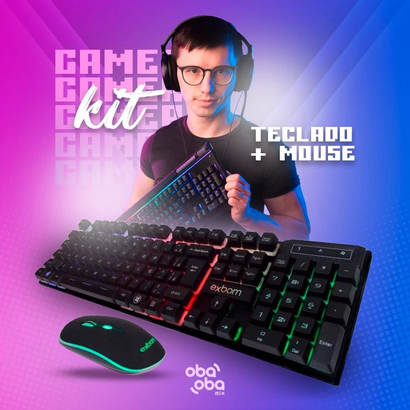 Kit Teclado e Mouse Gamer  Iluminado led Rgb Grande 2400 DPI e 3 Botões com Luz de Led colorida Led Chroma Rgb Iluminado Jogos Pc Usb